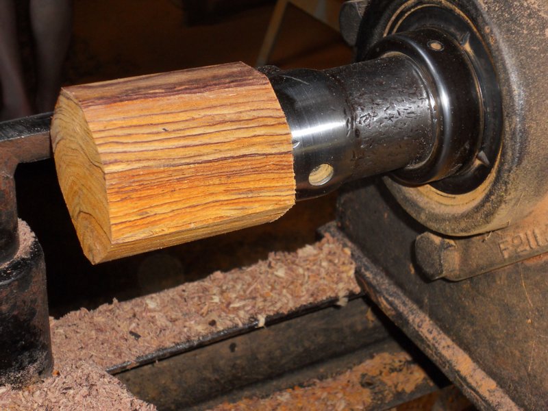 Wood block on lathe