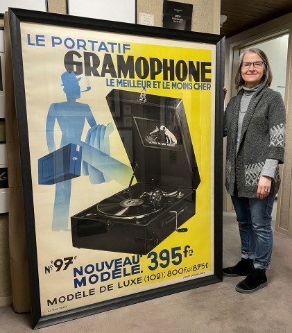 Gramophone poster from
                1930s almost 6-feet tall