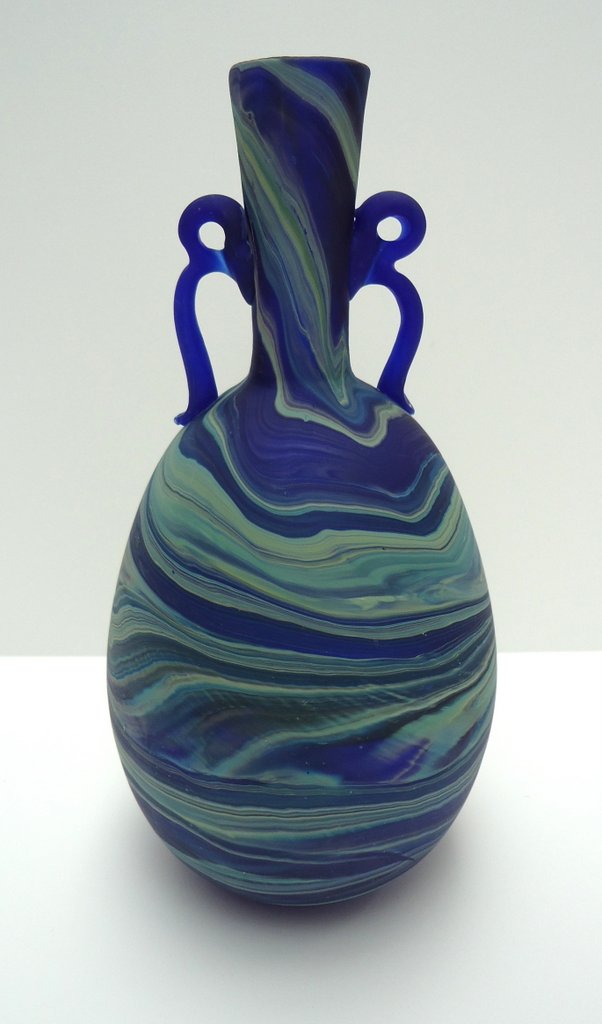 Oval blue
                  vase with two handles