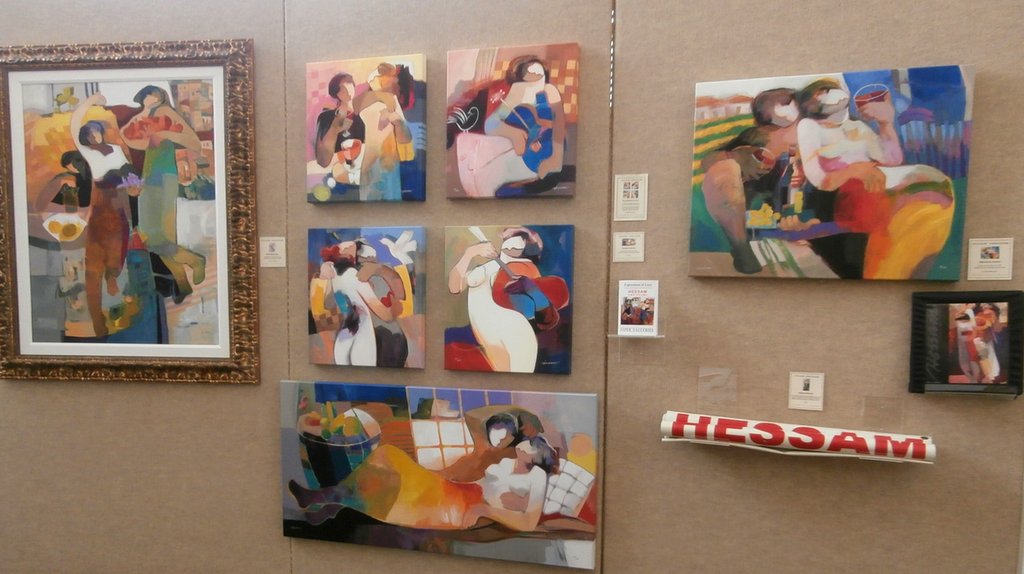 A selection of Hessam
              Abrishami canvases on display now
