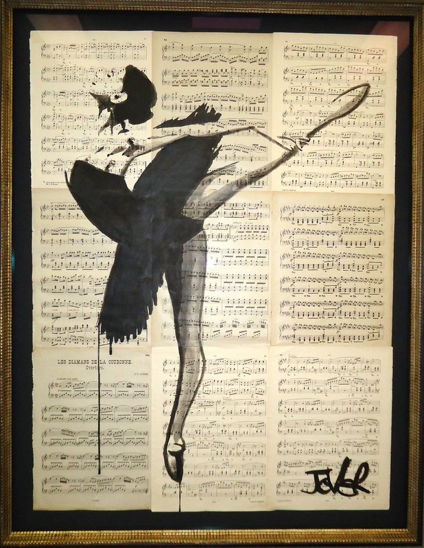 Drawing on music
                          sheets shadow box framed