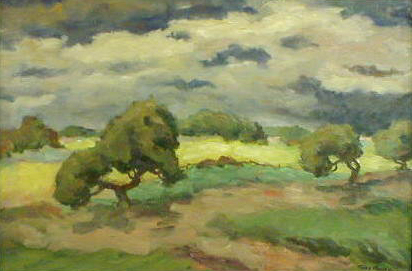 Landscape With Trees And Cloudy Sky