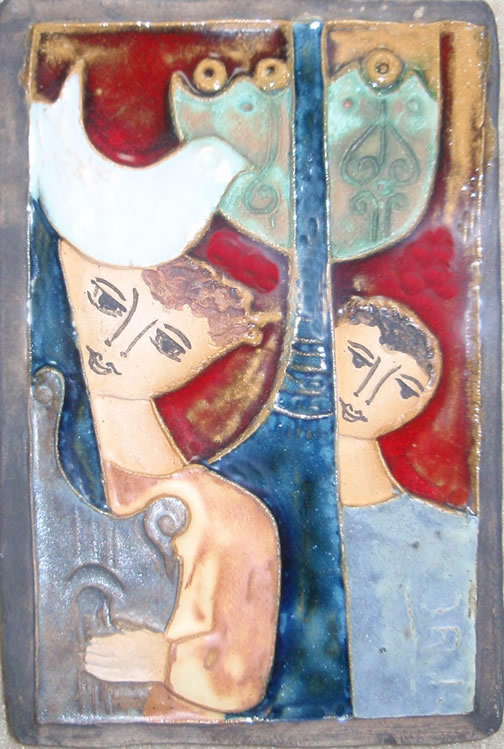 Couple with instrument and bird