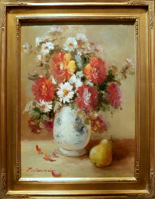 Pear
                        and Vase of Flowers